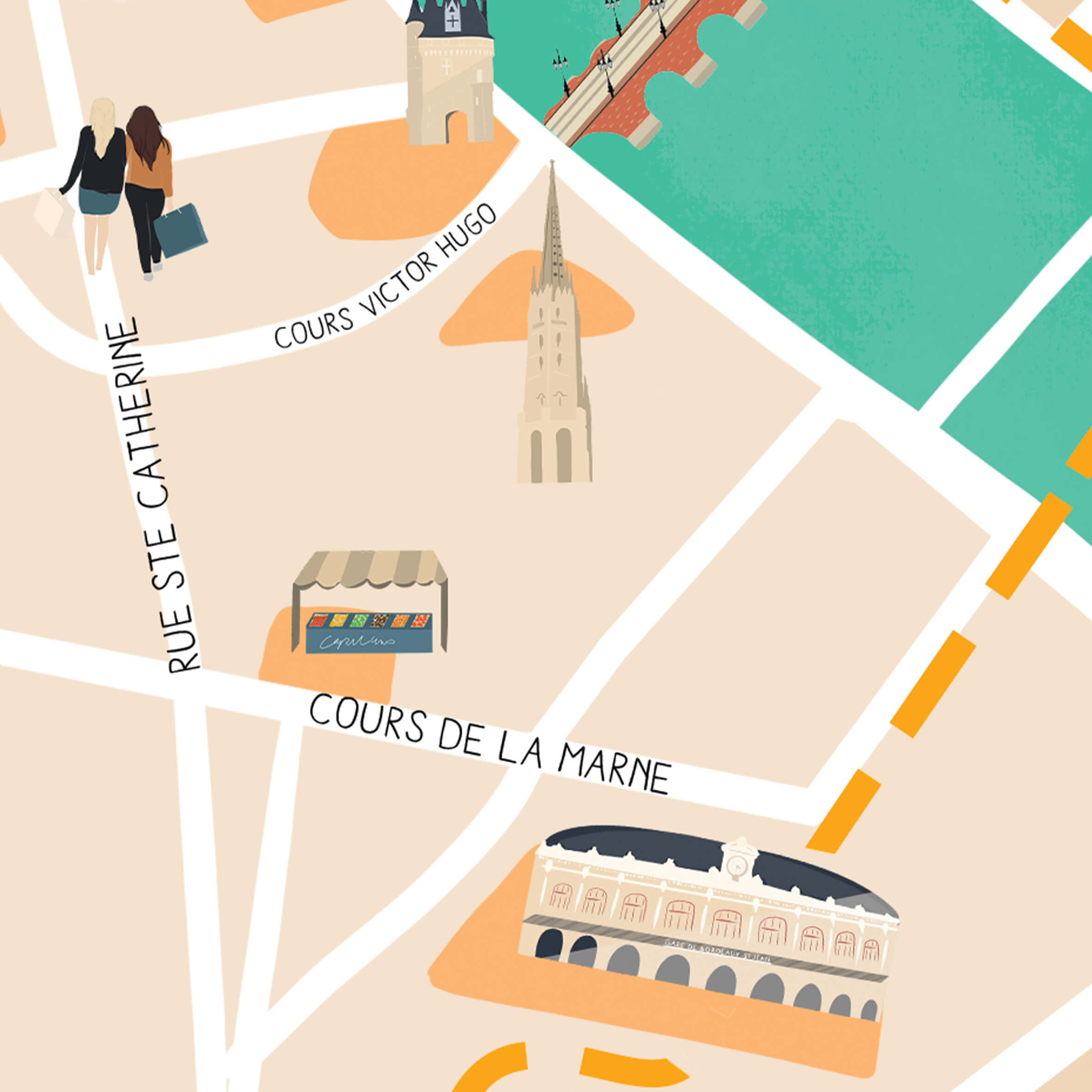 illustration carte de Bordeaux -Zoom